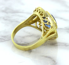 Load image into Gallery viewer, 4.23ct Oval Blue Spinel Ring with Double Diamond Halo in 14K Yellow Gold