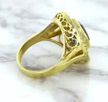 Load image into Gallery viewer, 4.23ct Oval Blue Spinel Ring with Double Diamond Halo in 14K Yellow Gold