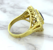Load image into Gallery viewer, 4.23ct Oval Blue Spinel Ring with Double Diamond Halo in 14K Yellow Gold