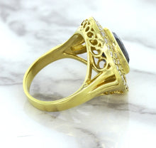 Load image into Gallery viewer, 4.23ct Oval Blue Spinel Ring with Double Diamond Halo in 14K Yellow Gold