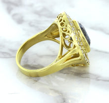 Load image into Gallery viewer, 4.23ct Oval Blue Spinel Ring with Double Diamond Halo in 14K Yellow Gold