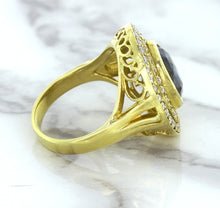 Load image into Gallery viewer, 4.23ct Oval Blue Spinel Ring with Double Diamond Halo in 14K Yellow Gold