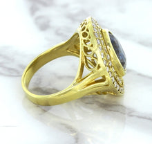 Load image into Gallery viewer, 4.23ct Oval Blue Spinel Ring with Double Diamond Halo in 14K Yellow Gold