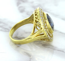 Load image into Gallery viewer, 4.23ct Oval Blue Spinel Ring with Double Diamond Halo in 14K Yellow Gold