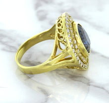 Load image into Gallery viewer, 4.23ct Oval Blue Spinel Ring with Double Diamond Halo in 14K Yellow Gold