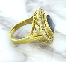 Load image into Gallery viewer, 4.23ct Oval Blue Spinel Ring with Double Diamond Halo in 14K Yellow Gold