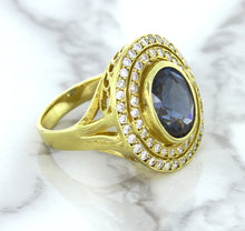 Load image into Gallery viewer, 4.23ct Oval Blue Spinel Ring with Double Diamond Halo in 14K Yellow Gold