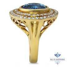 Load image into Gallery viewer, 4.23ct Oval Blue Spinel Ring with Double Diamond Halo in 14K Yellow Gold