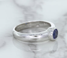 Load image into Gallery viewer, 0.74ct Round Blue Sapphire Ring in 14K White Gold