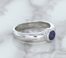 Load image into Gallery viewer, 0.74ct Round Blue Sapphire Ring in 14K White Gold