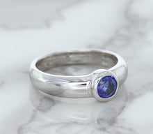 Load image into Gallery viewer, 0.74ct Round Blue Sapphire Ring in 14K White Gold