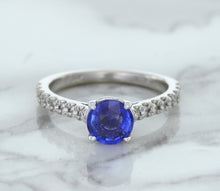 Load image into Gallery viewer, 1.01ct Round Blue Sapphire Ring with Diamond Accents in 14K White Gold