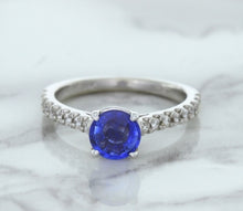 Load image into Gallery viewer, 1.01ct Round Blue Sapphire Ring with Diamond Accents in 14K White Gold