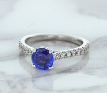 Load image into Gallery viewer, 1.01ct Round Blue Sapphire Ring with Diamond Accents in 14K White Gold