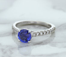Load image into Gallery viewer, 1.01ct Round Blue Sapphire Ring with Diamond Accents in 14K White Gold