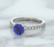Load image into Gallery viewer, 1.01ct Round Blue Sapphire Ring with Diamond Accents in 14K White Gold