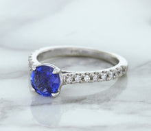 Load image into Gallery viewer, 1.01ct Round Blue Sapphire Ring with Diamond Accents in 14K White Gold