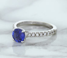 Load image into Gallery viewer, 1.01ct Round Blue Sapphire Ring with Diamond Accents in 14K White Gold