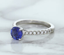 Load image into Gallery viewer, 1.01ct Round Blue Sapphire Ring with Diamond Accents in 14K White Gold