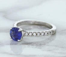 Load image into Gallery viewer, 1.01ct Round Blue Sapphire Ring with Diamond Accents in 14K White Gold