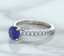 Load image into Gallery viewer, 1.01ct Round Blue Sapphire Ring with Diamond Accents in 14K White Gold