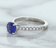 Load image into Gallery viewer, 1.01ct Round Blue Sapphire Ring with Diamond Accents in 14K White Gold