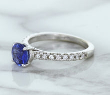Load image into Gallery viewer, 1.01ct Round Blue Sapphire Ring with Diamond Accents in 14K White Gold