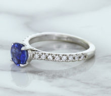 Load image into Gallery viewer, 1.01ct Round Blue Sapphire Ring with Diamond Accents in 14K White Gold