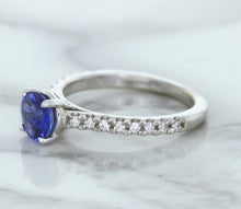 Load image into Gallery viewer, 1.01ct Round Blue Sapphire Ring with Diamond Accents in 14K White Gold