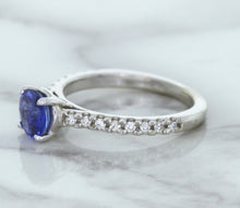 Load image into Gallery viewer, 1.01ct Round Blue Sapphire Ring with Diamond Accents in 14K White Gold