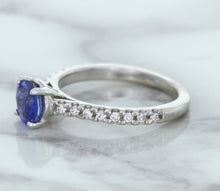 Load image into Gallery viewer, 1.01ct Round Blue Sapphire Ring with Diamond Accents in 14K White Gold