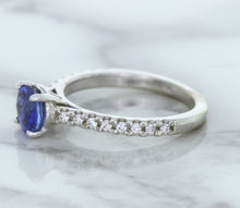 Load image into Gallery viewer, 1.01ct Round Blue Sapphire Ring with Diamond Accents in 14K White Gold