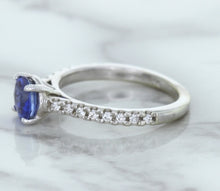 Load image into Gallery viewer, 1.01ct Round Blue Sapphire Ring with Diamond Accents in 14K White Gold
