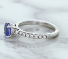 Load image into Gallery viewer, 1.01ct Round Blue Sapphire Ring with Diamond Accents in 14K White Gold