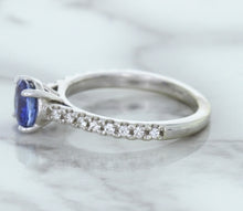 Load image into Gallery viewer, 1.01ct Round Blue Sapphire Ring with Diamond Accents in 14K White Gold