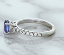Load image into Gallery viewer, 1.01ct Round Blue Sapphire Ring with Diamond Accents in 14K White Gold