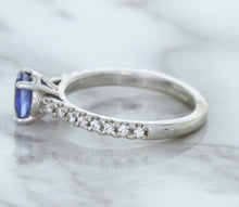 Load image into Gallery viewer, 1.01ct Round Blue Sapphire Ring with Diamond Accents in 14K White Gold