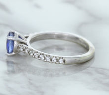 Load image into Gallery viewer, 1.01ct Round Blue Sapphire Ring with Diamond Accents in 14K White Gold