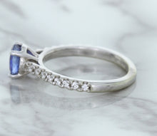 Load image into Gallery viewer, 1.01ct Round Blue Sapphire Ring with Diamond Accents in 14K White Gold