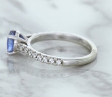 Load image into Gallery viewer, 1.01ct Round Blue Sapphire Ring with Diamond Accents in 14K White Gold