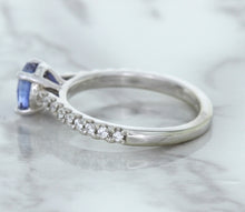 Load image into Gallery viewer, 1.01ct Round Blue Sapphire Ring with Diamond Accents in 14K White Gold