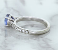 Load image into Gallery viewer, 1.01ct Round Blue Sapphire Ring with Diamond Accents in 14K White Gold