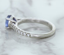 Load image into Gallery viewer, 1.01ct Round Blue Sapphire Ring with Diamond Accents in 14K White Gold