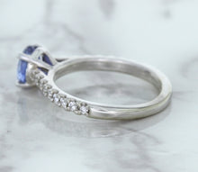 Load image into Gallery viewer, 1.01ct Round Blue Sapphire Ring with Diamond Accents in 14K White Gold