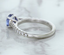 Load image into Gallery viewer, 1.01ct Round Blue Sapphire Ring with Diamond Accents in 14K White Gold