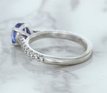 Load image into Gallery viewer, 1.01ct Round Blue Sapphire Ring with Diamond Accents in 14K White Gold