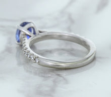 Load image into Gallery viewer, 1.01ct Round Blue Sapphire Ring with Diamond Accents in 14K White Gold