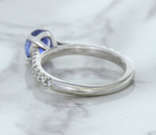 Load image into Gallery viewer, 1.01ct Round Blue Sapphire Ring with Diamond Accents in 14K White Gold
