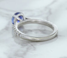 Load image into Gallery viewer, 1.01ct Round Blue Sapphire Ring with Diamond Accents in 14K White Gold