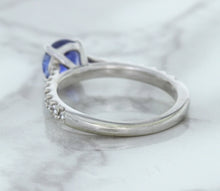 Load image into Gallery viewer, 1.01ct Round Blue Sapphire Ring with Diamond Accents in 14K White Gold